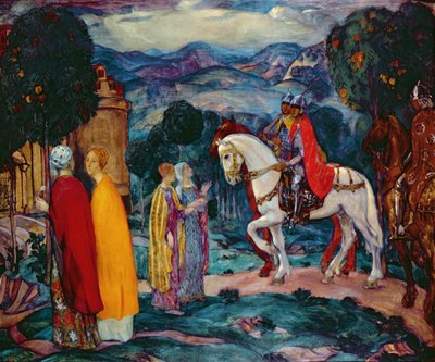 O Encontro, 1913 (óleo sobre papelão) de Pavel Semenovich Naumov